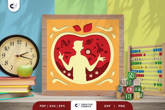 Apple Teacher 3D Shadow Box SVG – A Unique Gift for Educators