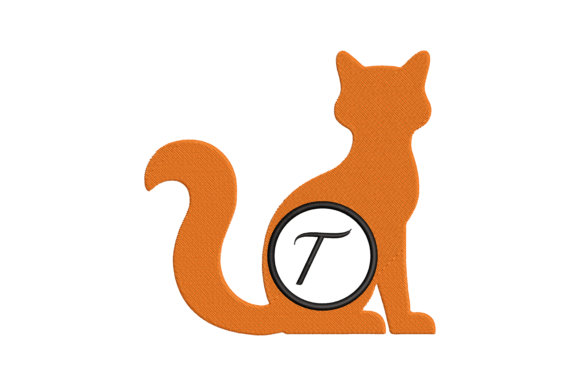 Cat Letter T Embroidery Design